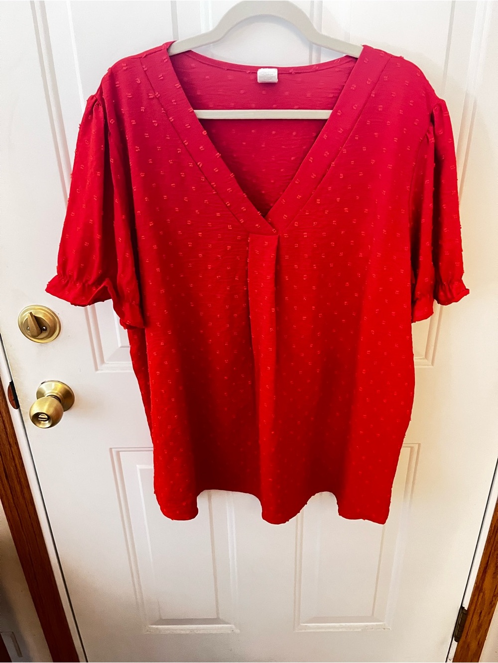 7th Ray reddish orange V-Neck Puff Sleeve Blouse-size 3X